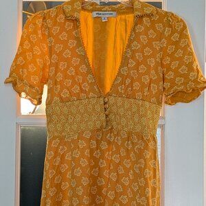 Urban Outfitters Graziana Smocked Printed Mini Dress in yellow